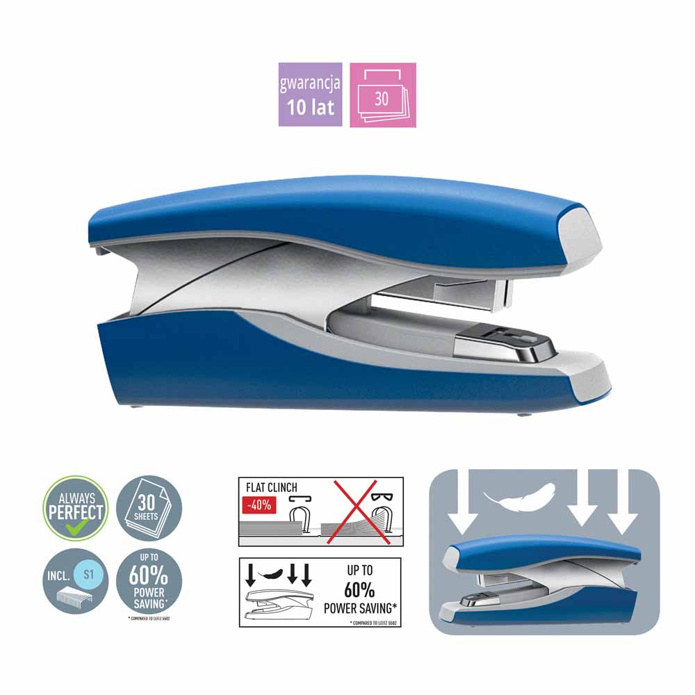 www.PARTNERPAPES.pl - Zszywacz Leitz 5603 Softpress niebieski, zszywa do 30 kartek