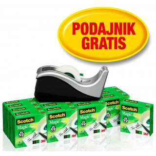 www.PARTNERPAPES.pl - Taśma klejąca Scotch Magic 13 rolek taśmy 19mm x 33m + 3 rolki + podajnik C-60 GRATIS !