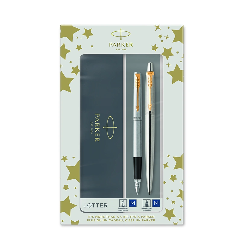 www.PARTNERPAPES.pl - Zestaw Parker Jotter Stainless Steel stalowy GT (pióro wieczne + długopis)