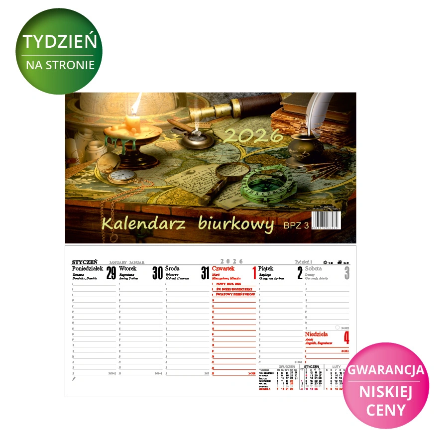 Kalendarz biurkowy 2026 stojący poziomy DC wymiary: 135x260mm 200300X