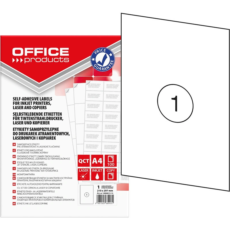 www.PARTNERPAPES.pl - Etykiety uniwersalne A4 Office Products białe a"100 210x297mm 14068615-14