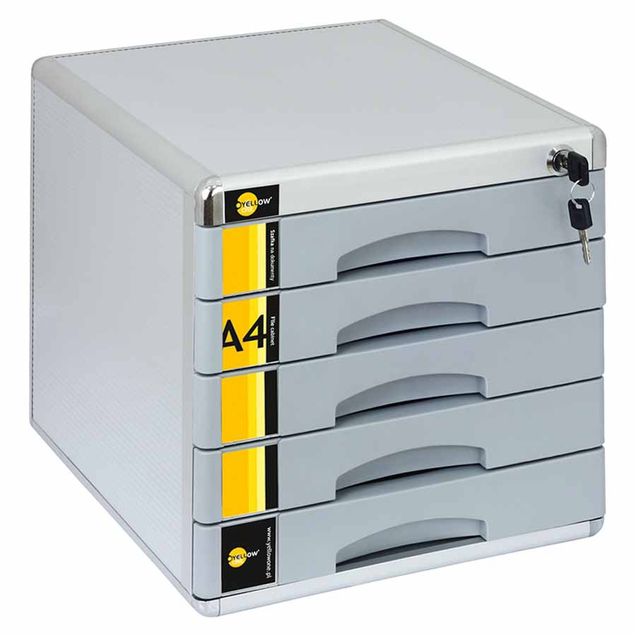 www.PARTNERPAPES.pl - Pojemnik metalowy Yellow One z szufladami 5 szuflad, wymiary: 306 x 358 x 298 mm (wys. x gł. x szer.)
