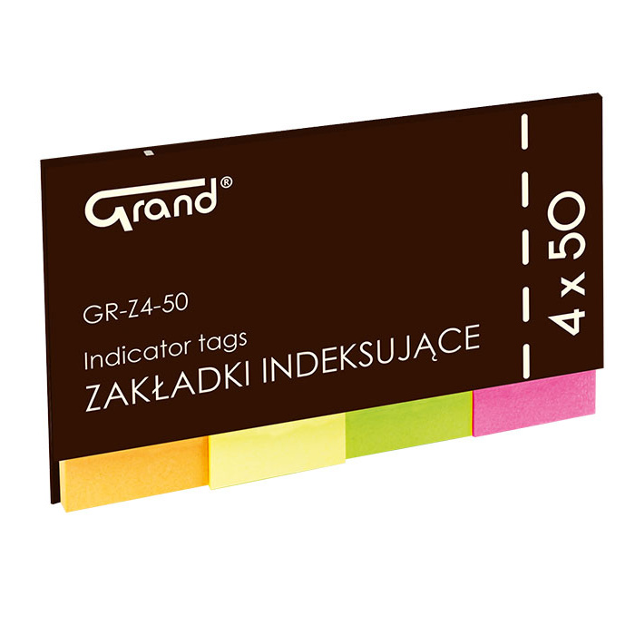 www.PARTNERPAPES.pl - Zakładki indeksujące Grand GR-Z4 20 x 50 mm; 4 kolory neonowe po 50 karteczek z koloru