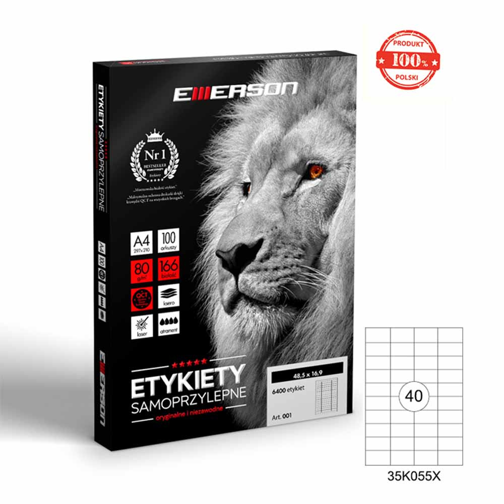 www.PARTNERPAPES.pl - Etykiety samoprzylepne uniwersalne Emerson A4, 100 ark. 52,5 x 29,6