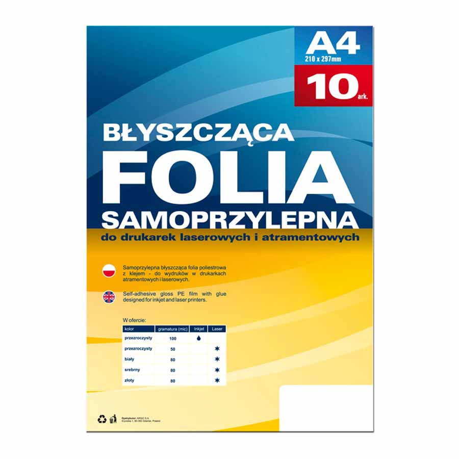 www.PARTNERPAPES.pl - Folia samoprzylepna A4 Argo 50mic przezroczysta