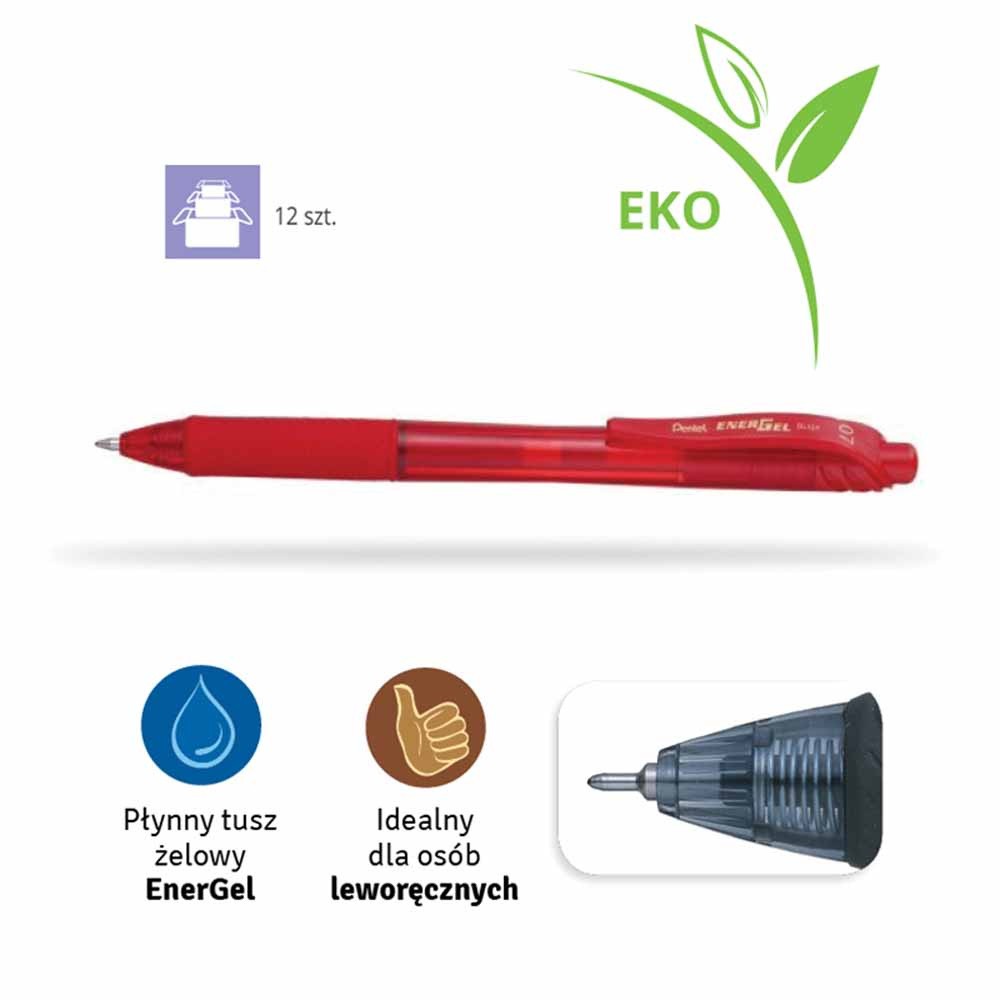 www.PARTNERPAPES.pl - Długopis żelowy Pentel EnerGel BLN105 czerwony