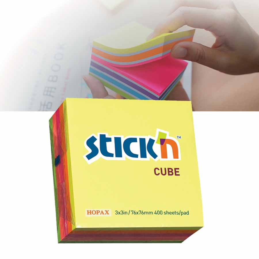 www.PARTNERPAPES.pl - Kostka samoprzylepna Stickn duża 400 karteczek, 76x76 mm, mix 5 kolorów neonowych