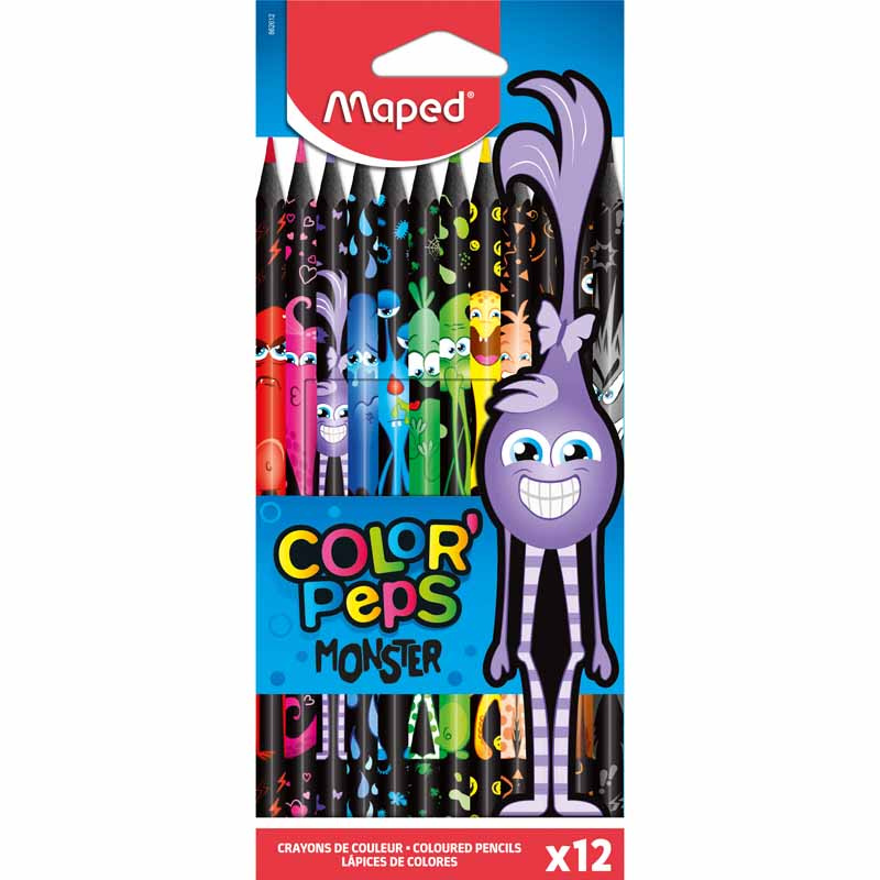 www.PARTNERPAPES.pl - Kredki MAPED Colorpeps Monster trójkątne 12 kolorów, w czarnej obudowie