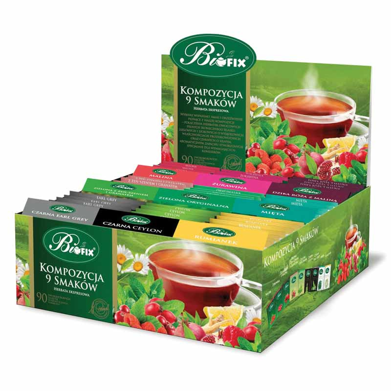 www.PARTNERPAPES.pl - Herbata Bifix mix rodzajów kompozycja owocowa, 9 rodzajów (175 g)