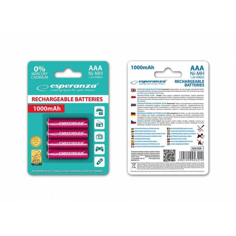 www.PARTNERPAPES.pl - Akumulatorki HR03 Esperanza 1000mAh NiMh SZTUKA!!!