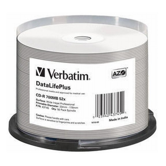 www.PARTNERPAPES.pl - CD-R Verbatim 700MB 52x a"50 43745 print  Wide Inkjet Printable - no ID (23-118mm) Data Life Plus